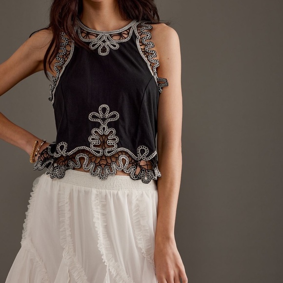 Anthropologie Tops - Anthropologie Embroidered Black Tank Large May fit a medium